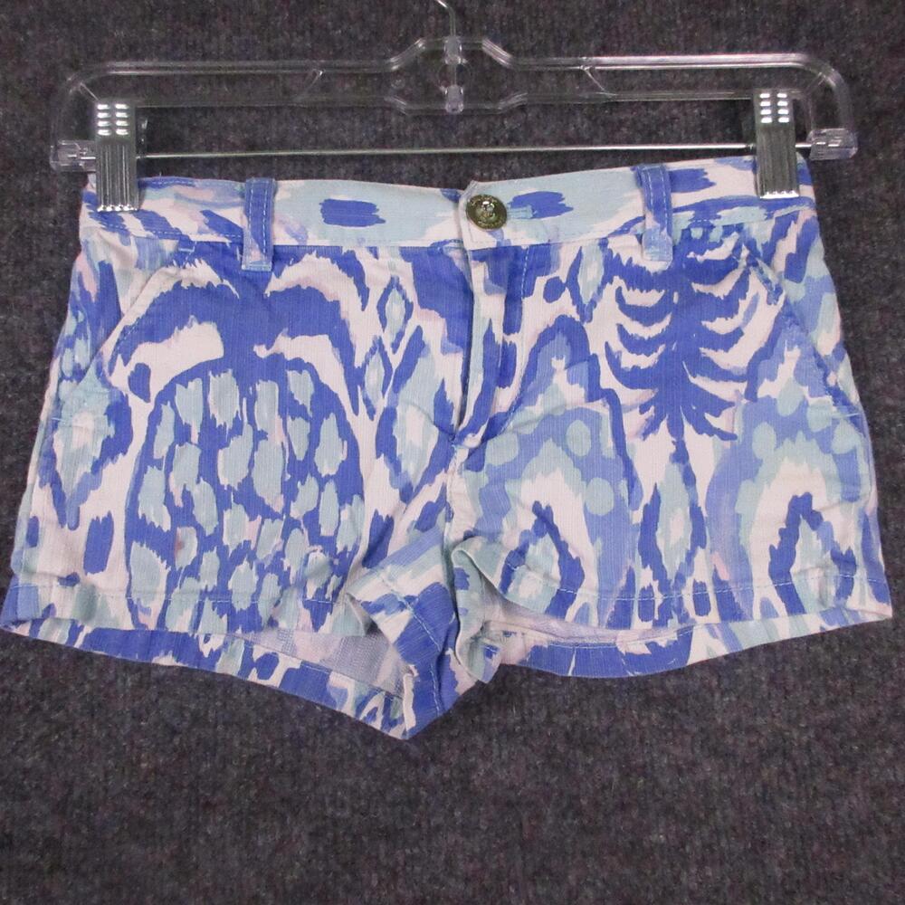 Lilly Pulitzer Shorts Womens 8 Blue Seersucker Geometric Chino 3" Inseam Summer